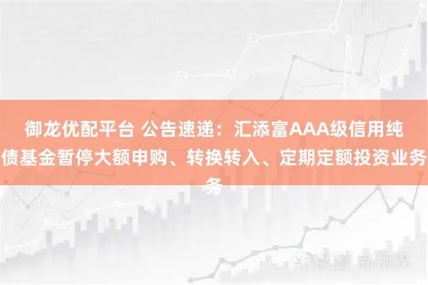 御龙优配平台 公告速递：汇添富AAA级信用纯债基金暂停大额申购、转换转入、定期定额投资业务