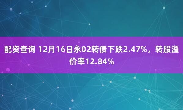 配资查询 12月16日永02转债下跌2.47%,转股溢价率12.84%